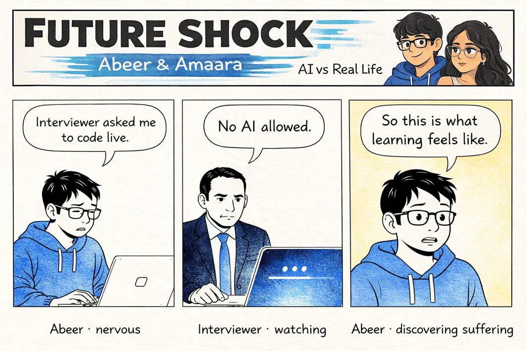 In a live coding interview with "No AI allowed," Abeer realizes: "So this is what learning feels like."